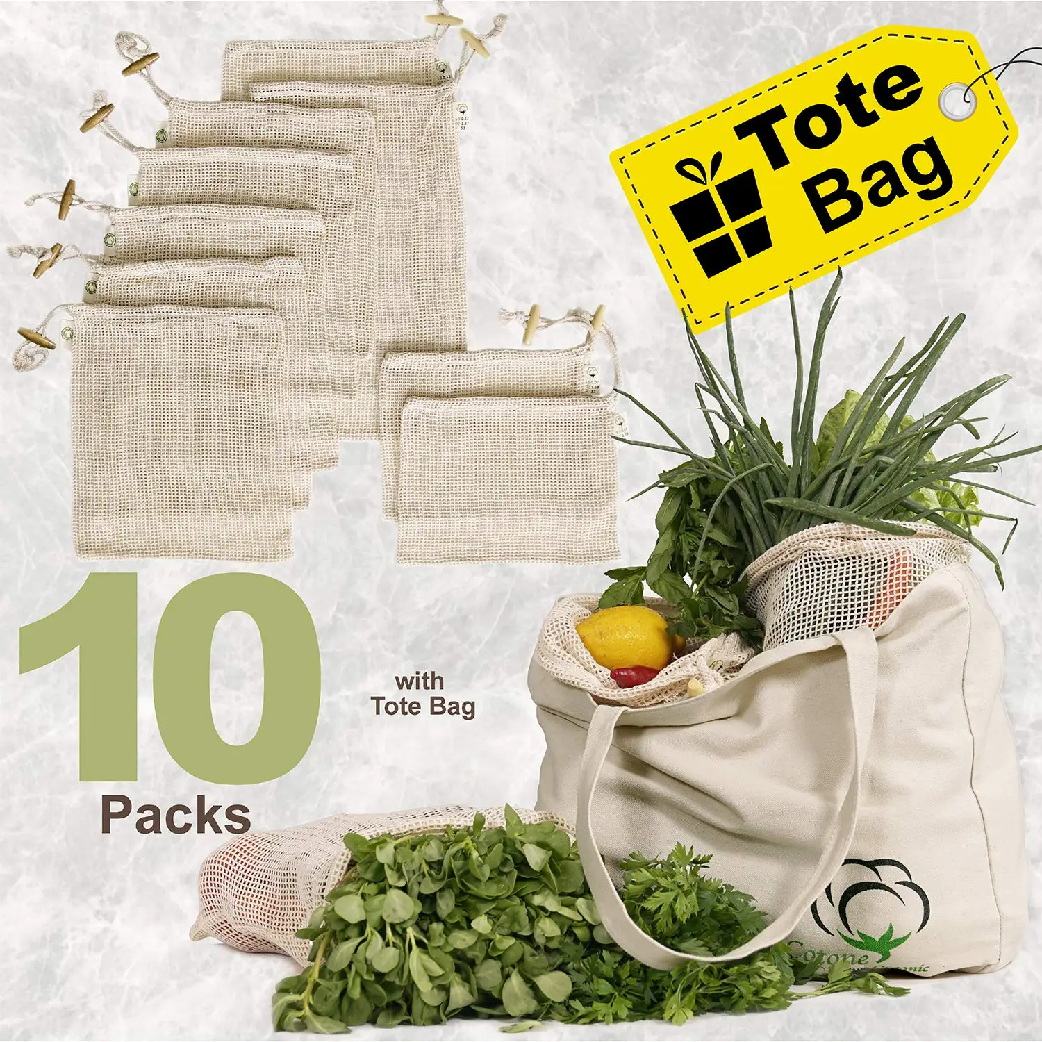 Reusable Produce Bags Organic Cotton Mesh Bags For Grocery Shopping And