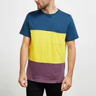 100% Cotton OEM customized logo design color block tshirt mens crew neck striped tshirt