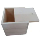 Square Unfinished Natural Color Storage Pine Wooden Gift Box Sliding Lid