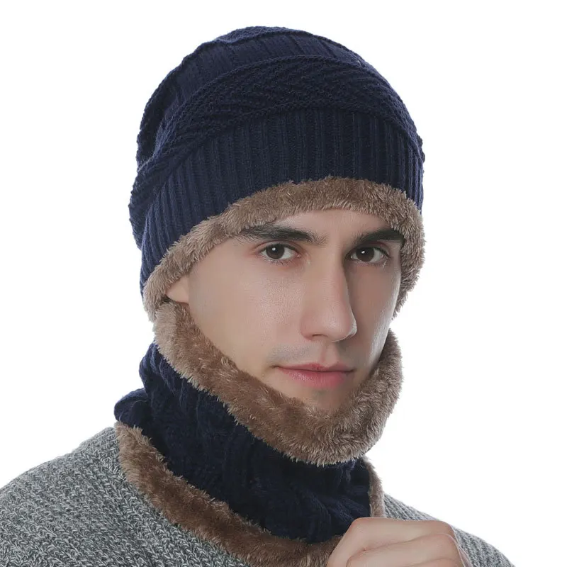 Wholesale fashion plain men beanie hat winter set