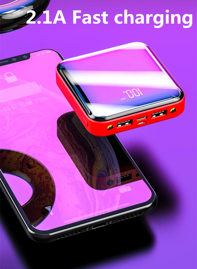 YM Trending promotional gift 20000mAh portable mini power bank mirror screen digital display battery charger for smartphone - ANKUX.COM