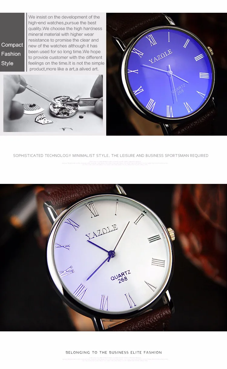 268 Clear White Dial Waterproof Luminous Dazzle Blue Glass Wholesale China Quartz wristwatch