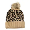 2019 Winter warm pompom crochet knitted Leopard beanie fleece top hat