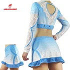 Sublimation Custom Top Sublimation Custom Mesh And Rhinestones Cheer Top And Skirt Light Blue New Fashion Cheer Uniforms