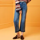 Zdorzi 2019 Spring and Autumn high waist jeans straight split casual patchwork jeans feminino
