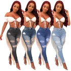 9080805 hot sale best latest sexy nightclub woman fashion streetwear long black washed ripped flared pants jeans for lady
