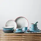 Fancy moral good swimming fish elegant blue porcelain tableware ceramic dinner set