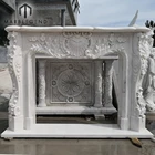 Without Remote Control Fireplace Marble White Hand Carved Indoor White Marble Fireplace