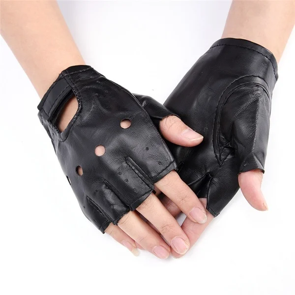 Кожаные черные вождения мотоцикла байкерские перчатки без пальцев мужские женские перчатки натуральная кожа перчатки