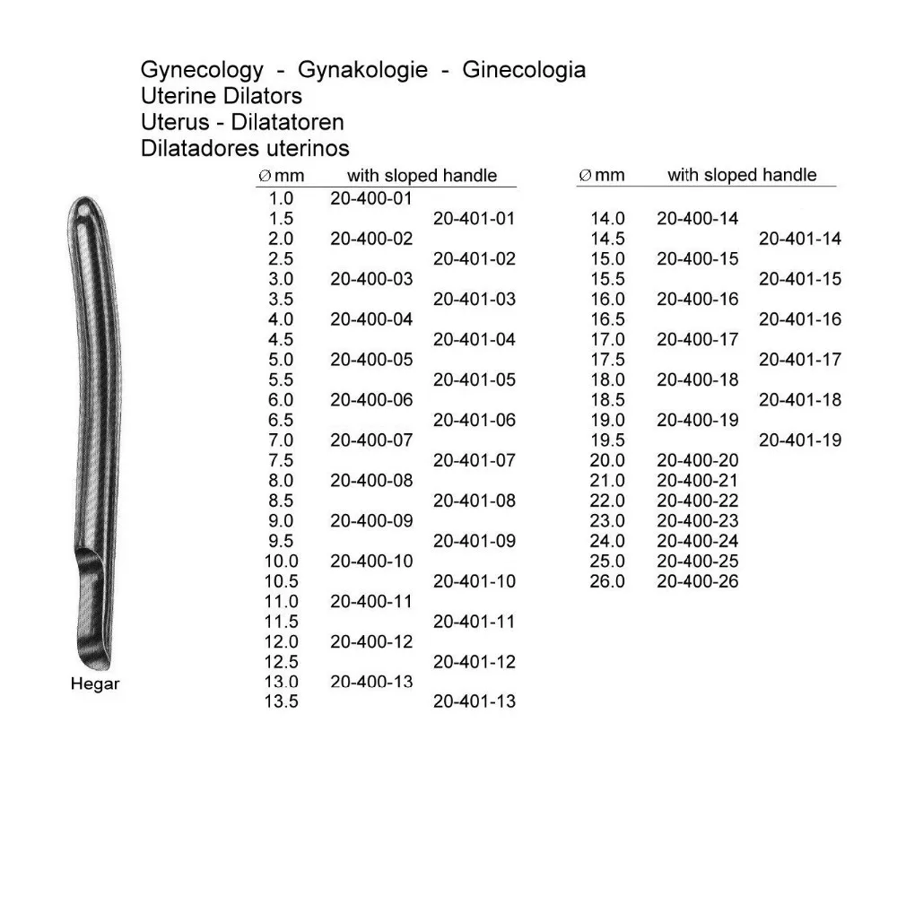 hegar式子宫扩张器单端与倾斜手柄手术妇科德国不锈钢