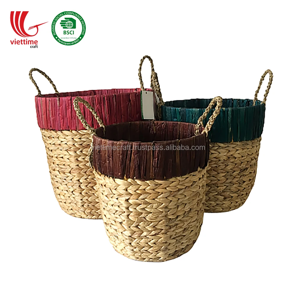 handwoven water hyacinth laundry storage baskets vietnam