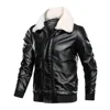 Men Top Quality Black Leather Jacket Real Fox Fur Jacket