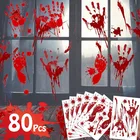 Nicro 80Pcs Window Door Handprint Footprint Decals Bloody Stickers Halloween Decoration