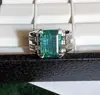 925 Sterling Silver Octagon Shape Natural Blueish Emerald & CZ Men Groom Ring AB100