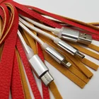Tassel PU Leather Portable Mobile Phone Type-C Apple Micro Three-In-One USB Cable Charger Keychain