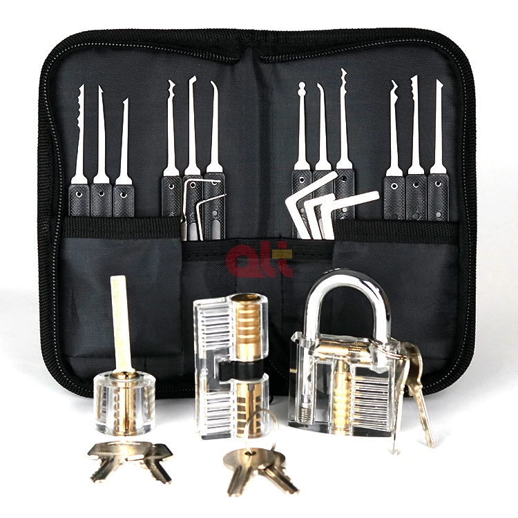 17pcs lockpicking tool set locksmith supplies 3 transparent lock lockpick set lock pick tools pro locksmith lock picking set