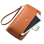Women Single Zip Wallet Cell Phone Pocket Wristlet Clutch Card Holders