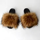 QIUCHEN OEM ODM New Arrival EVA Sole Quality Faux Fur Raccoon Fox Slippers