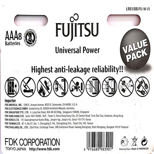 fujitsu aaa/lr03 alkaline universal packs of (80