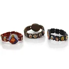 Religious Catholic Jewelry Wooden Icon Elastic Beaded Rosary Bracelet