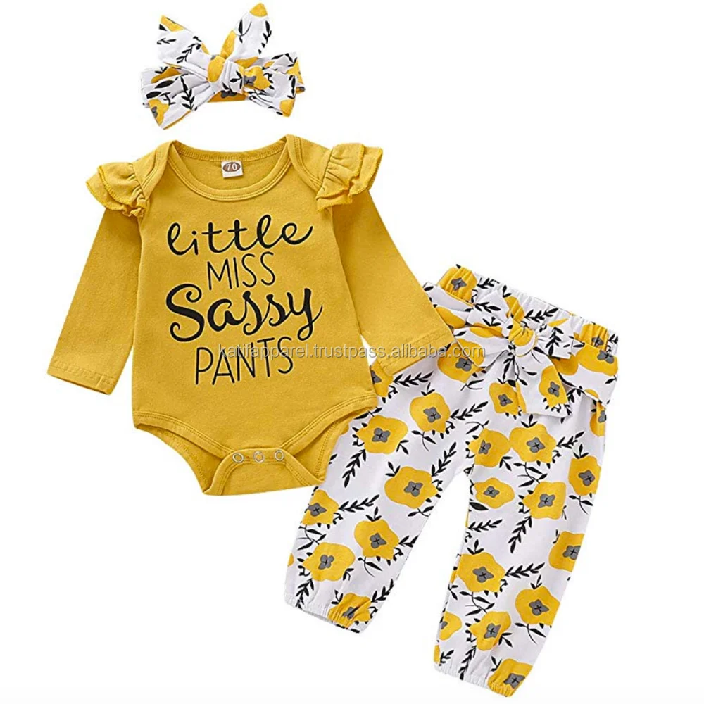 newborn baby girl clothes, baby girls 3-piece bodysuit, pant set