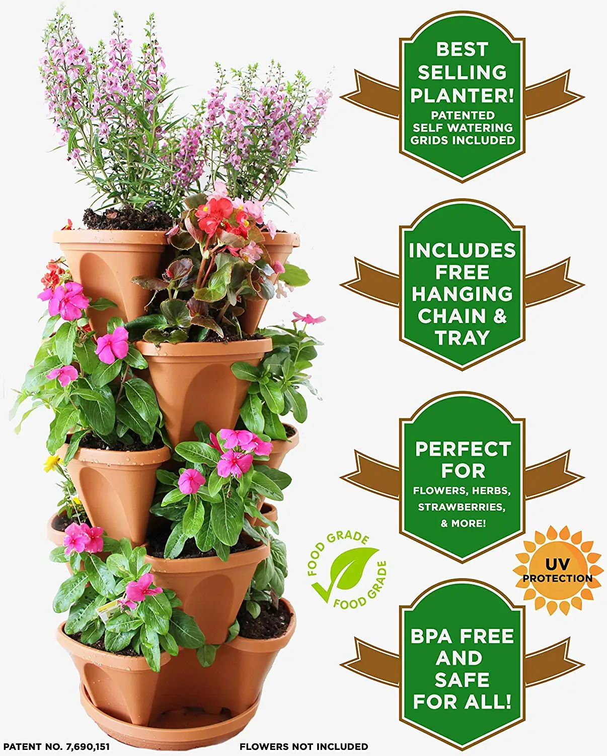 stacking planters-garden planter-flower pot- stone color- 5 tier