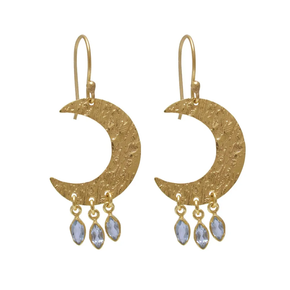 jewelry  925 sterling silver blue topaz gemstone crescent moon