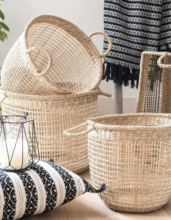 Wholesale Basket Woven Seagrass Natural Rattan Handmade Storage Basket