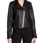 Wholesaler LADIES FASHION STUDS GENUINE LAMBSKIN LEATHER JACKET WITH FRONT ZIPPERS FOR SPRING AND AUTUMN