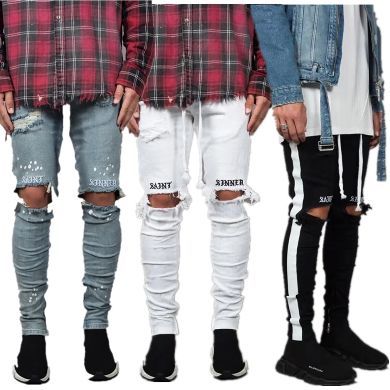 white damage jeans for men