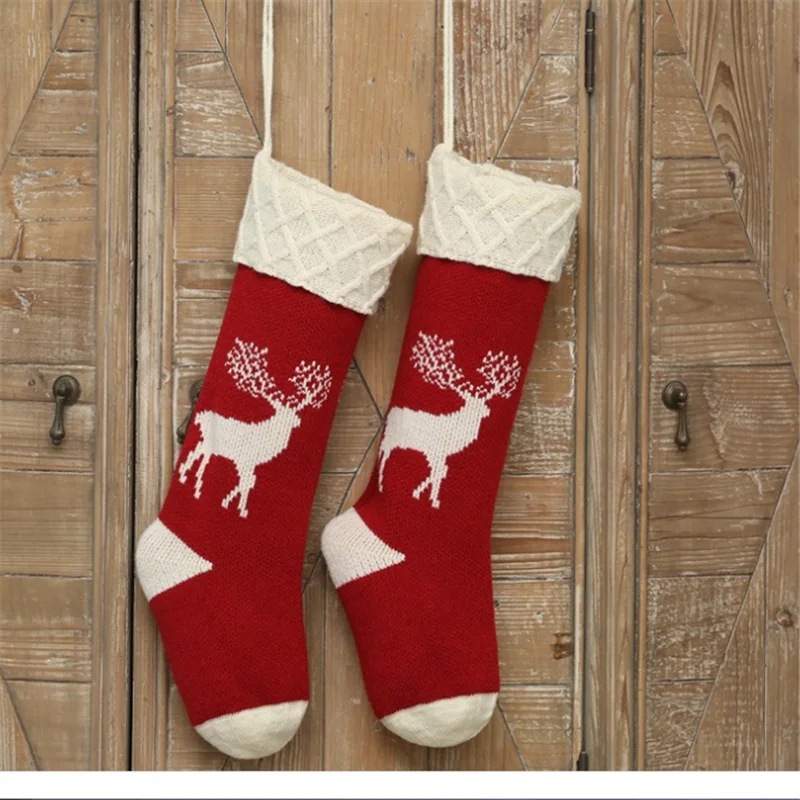 christmas stocking knitted elk pattern with candy