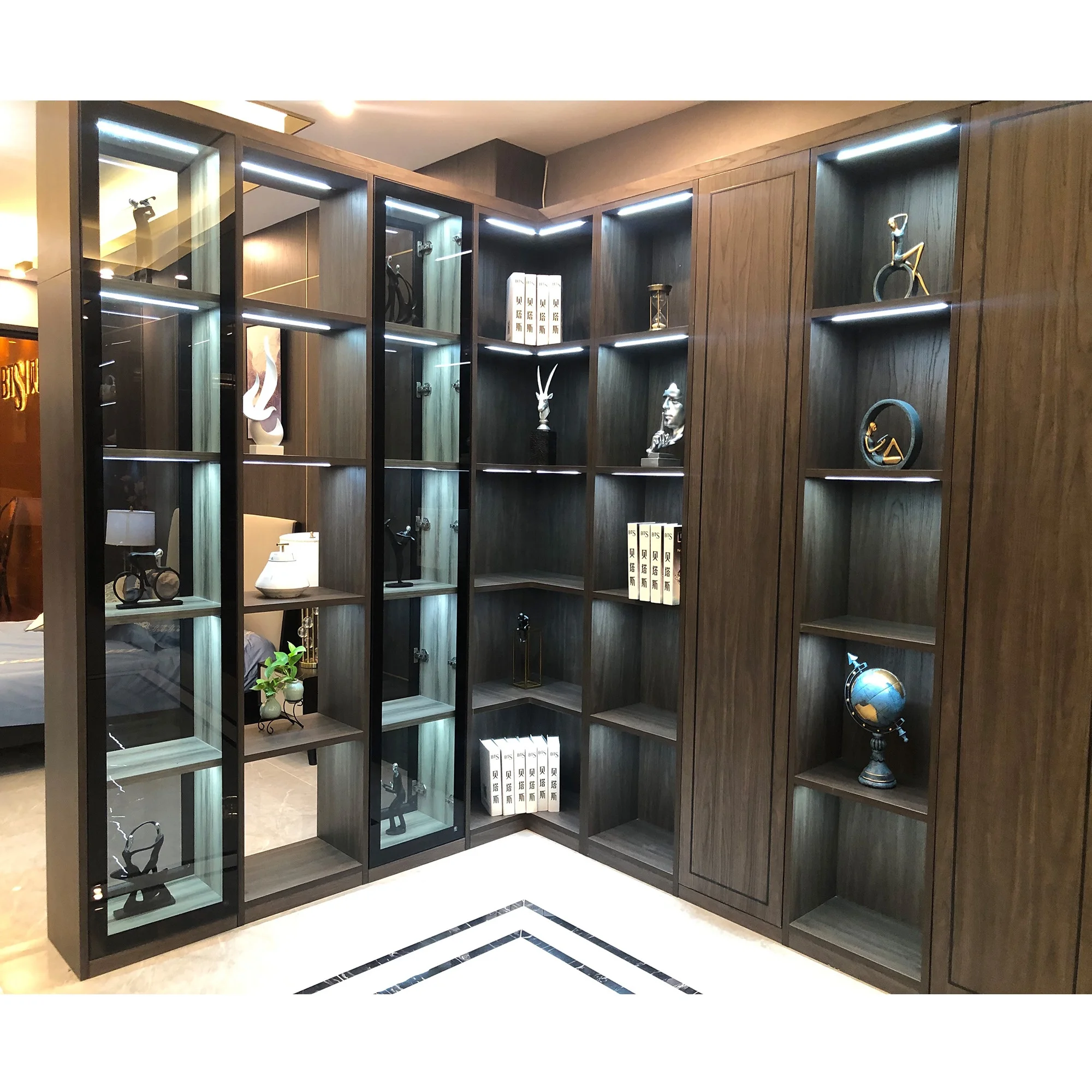 NICOCABINET Italienischen Design Custom Moderne Holz Luxus Bücherregale Angepasst Buch Schrank Mit Glas Tür