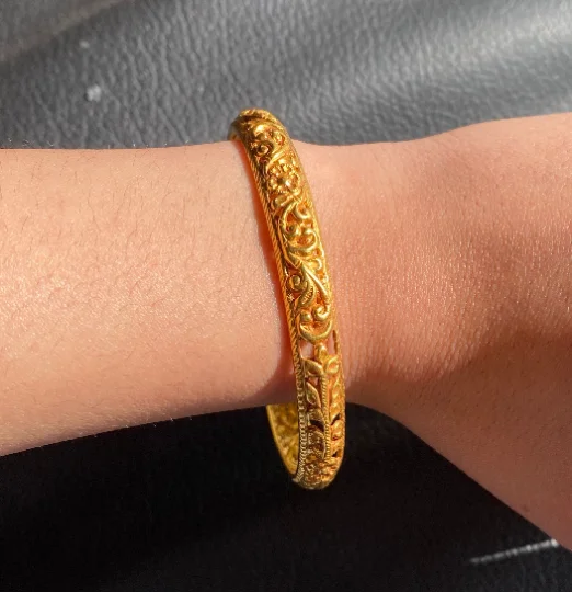 22k Solid Gold Bangle With Engraving Handmade Accessory Womens Jewelry