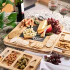 Set Large High Quality Bamboo Cheese Board Charcuterie Platter Knife Set With Snack Tray