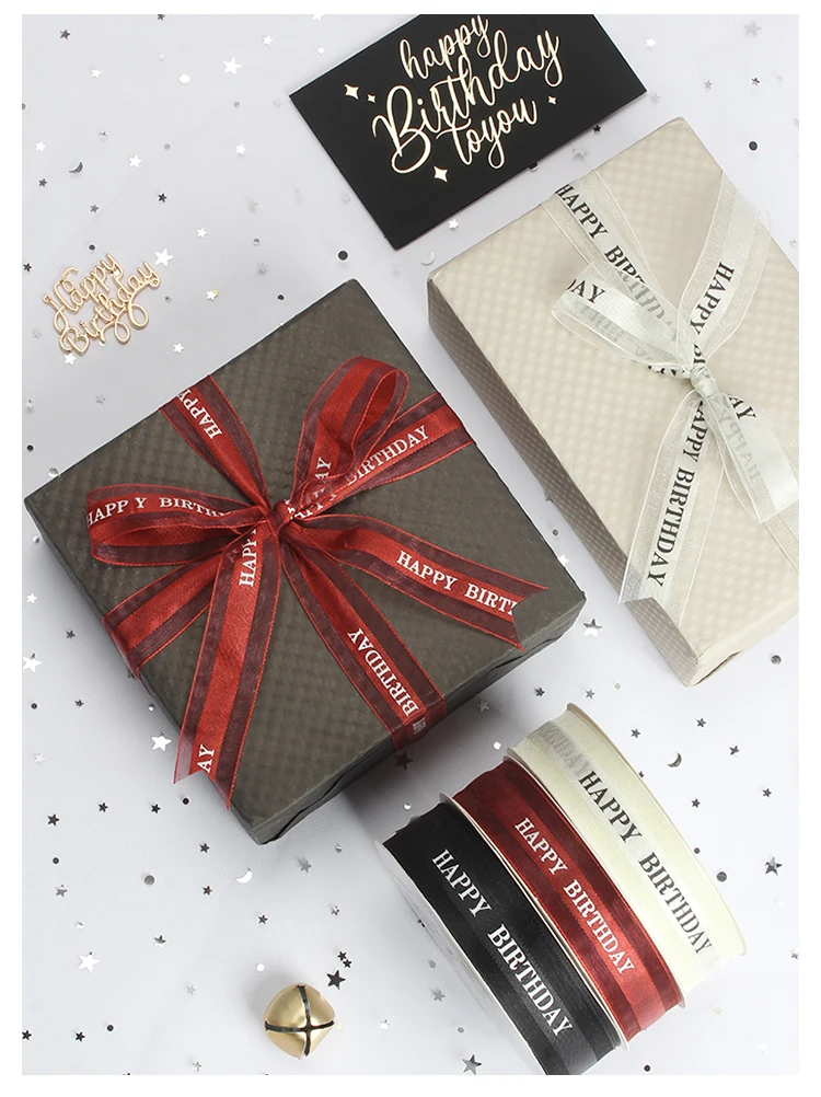 wholesale factory happy birthday satin ribbon edged organza gift