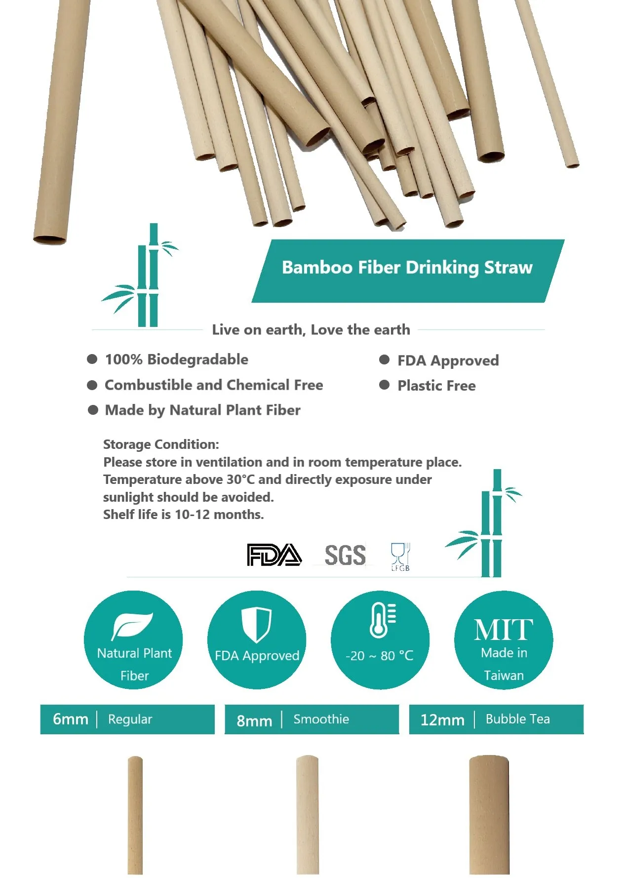 Disposable Drinking Straw Bamboo Fiber Straw