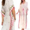Rayon Kaftan Embroidery Women Designer White Rayon Kaftan Beachwear party wear long dress