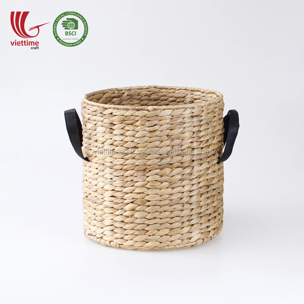 water hyacinth storage basket with leather handle set of 3