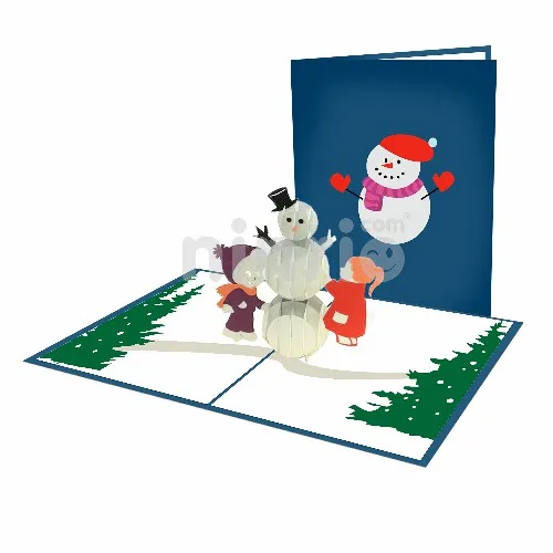 Дети играют с снеговиком приветствие 3D Рождественская открытка
