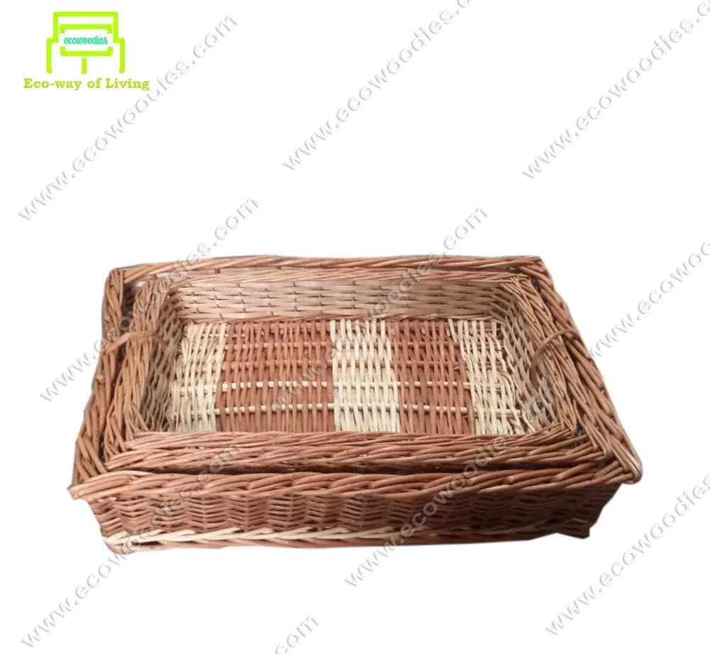 rattan wicker rectangle shaped basket set of 3 used for storage