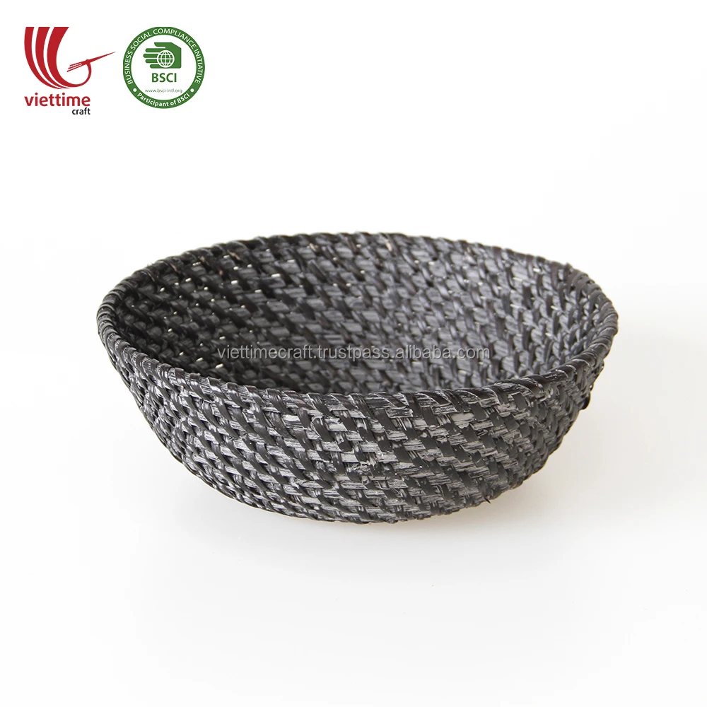 vintage bowl shaped black rattan basket for storage wholesale