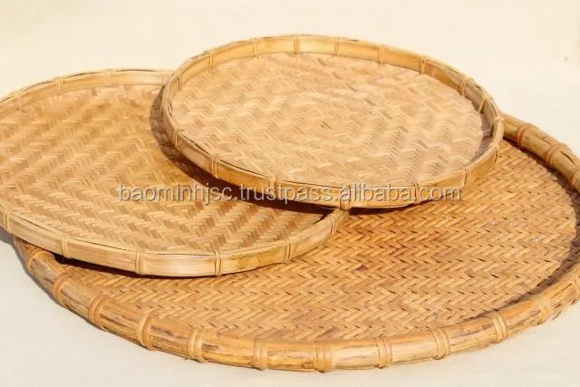 cheap vintage round flat bamboo basket, tray