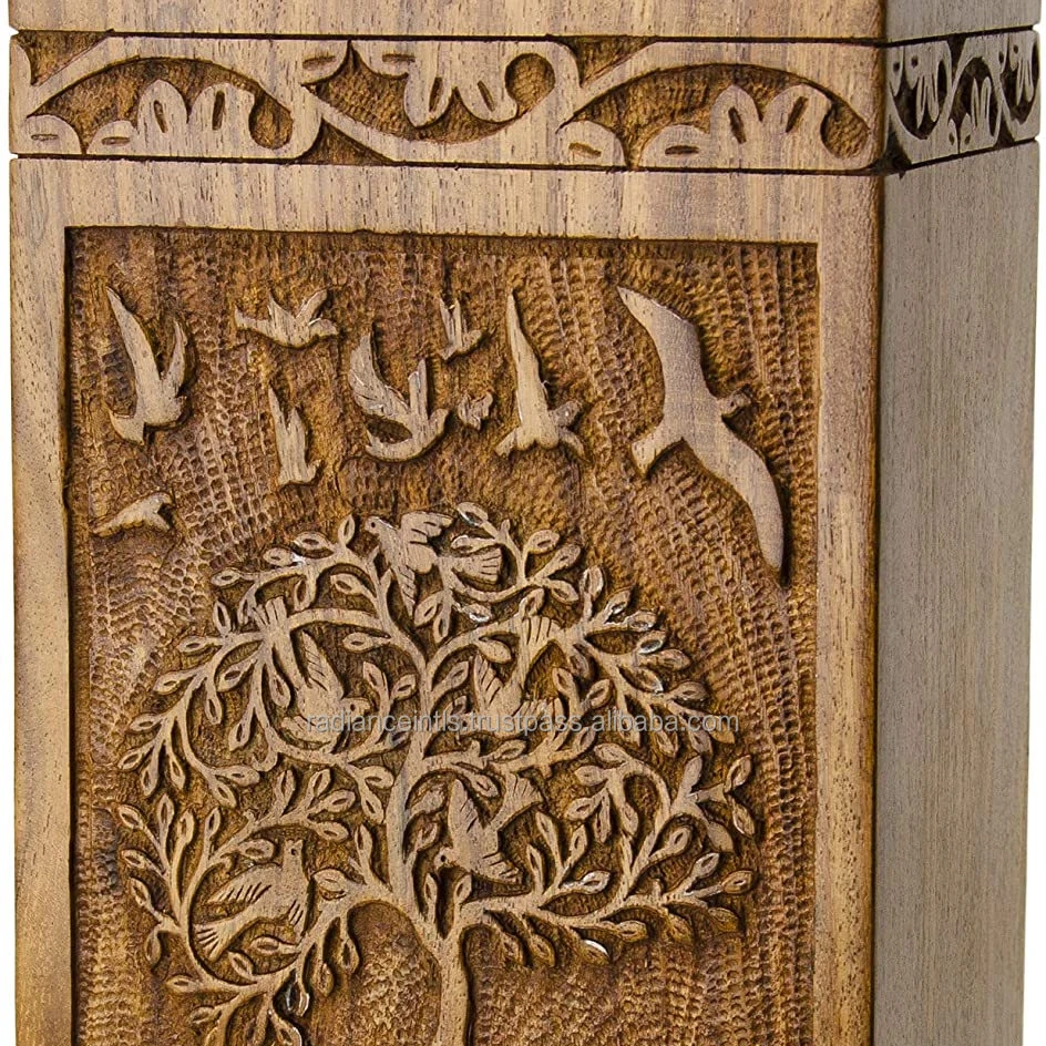 Hot Selling Handcrafted Wooden Urn Large Size Unique Tree Of Life