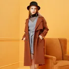 2019 Autumn 3/4 sleeve turn-down collar double buttons solid fashion trench coat women long