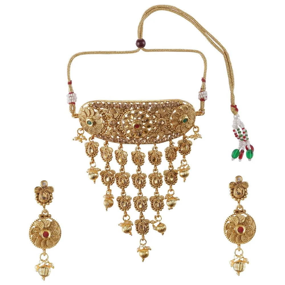 kundan pearl wedding tassel choker necklace earrings jewelry set