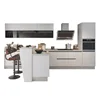 OPPEIN New Design White L Shaped Kitchen Cabinet with Bar Counter