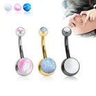 Hot High Quality Prong Set Doble Opal Stone 316L Surgical Steel 14G Belly Button Navel Ring Wholesale