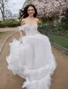 Off shoulder puffy pleating tassel wedding dress bridal gowns latest gowns