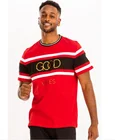 RED Tshirt Gold Font Good Vibes Short Sleeve Basic Color Block Stripes Good Vibes Tshirt Gold Font 100% Cotton