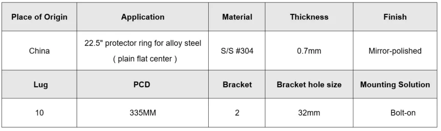 t304 stainless steel bus wheel cover for 225 protector ring